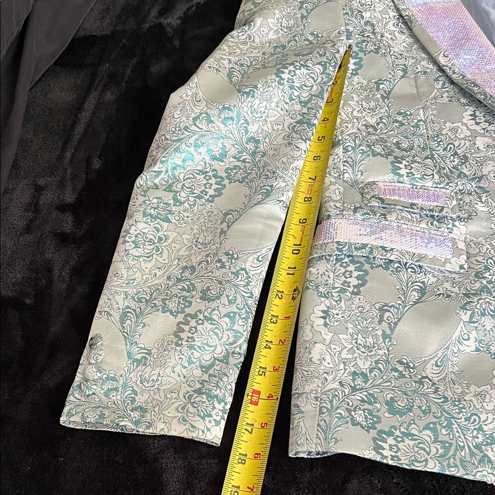 NWOT. Light Blue Brocade Shawl Collar Blazer and Trouser Set with bow tie.Men - Picture 10 of 16